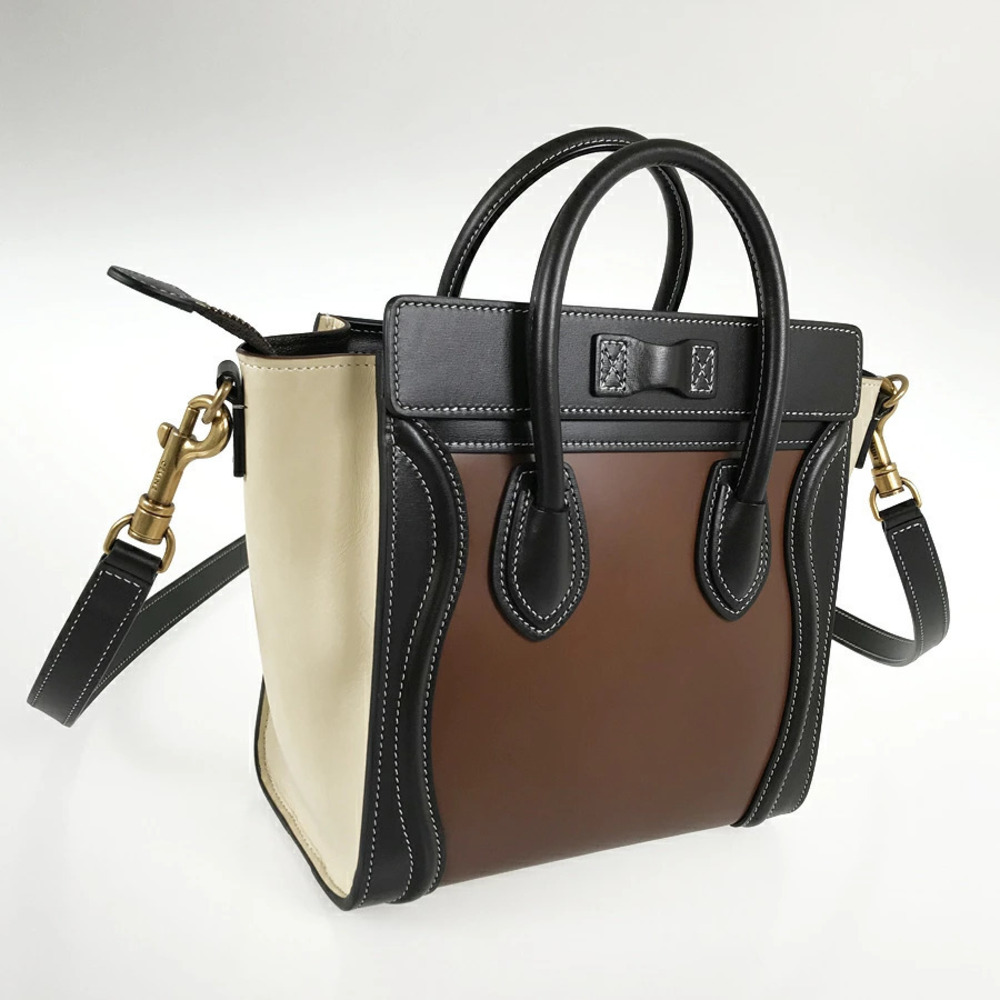 Celine Leather Shopper Luggage Handbag Black